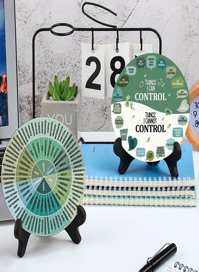 Eaasty 2 Pcs Feelings Wheel Therapy Office Desk Decor Things I Can Control Double Sided Mental Health Emotions Chart with Stand Therapist Gifts Psychology Decor for Home Office Counselor Women Man(Greenery) - Image 5